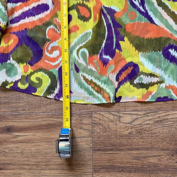 Zara Women’s Multicolor Boho Pajama Style Sheer Button Down Blouse Size Large - Picture 5 of 9